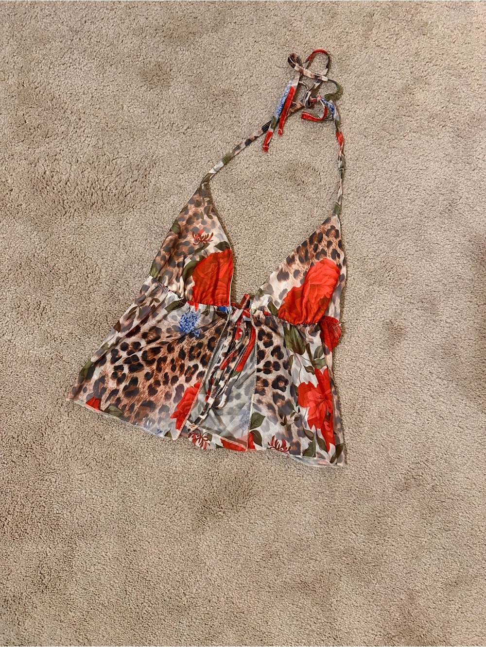 SHEIN Red Floral & Leopard Halter Cami